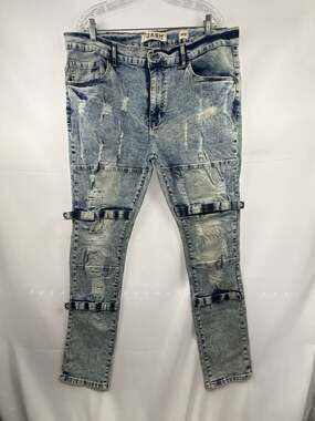 Dash American Designers Men's Acid Wash Distressed Biker Moto Jeans 40/32